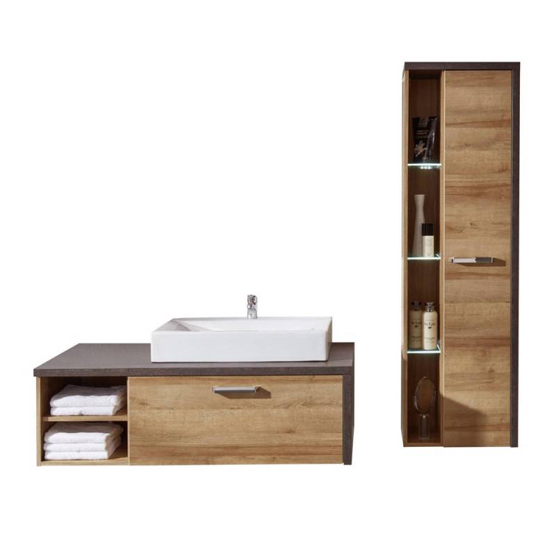 Lomadox Badmöbel-Set BENISSA-19, (Spar-Set, 2-St), Beton dunkel 186/196/53 cm von Lomadox