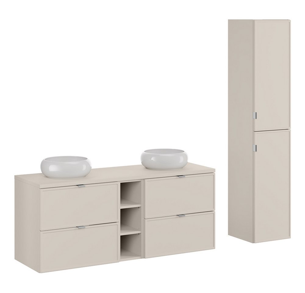 Lomadox Badmöbel-Set BIBIONE-56, (Spar-Set, 2-St., Waschtisch Hochschrank), in kaschmir, 120 cm Unterschrank mit 2 Aufsatzbecken von Lomadox
