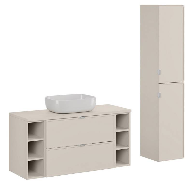 Lomadox Badmöbel-Set BIBIONE-56, (Spar-Set, 2-St., Waschtisch Hochschrank), in kaschmir, 120 cm Unterschrank mit Aufsatzbecken von Lomadox