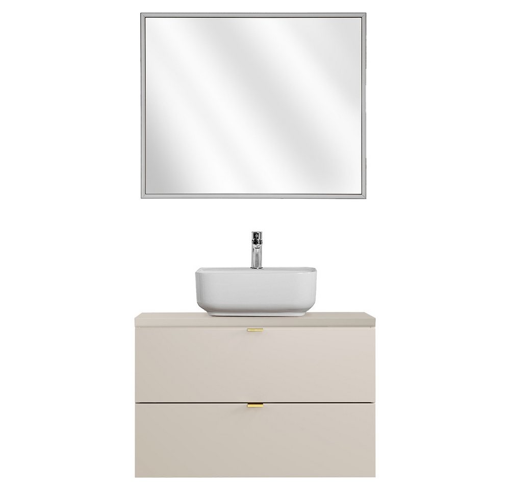 Lomadox Badmöbel-Set DURANGO-56, (Spar-Set, 2-St., LED-Spiegel Waschtisch), 80 cm breit, Keramikwaschbecken, kaschmir, 2 Schubladen von Lomadox