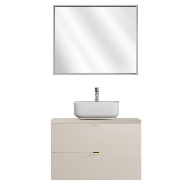 Lomadox Badmöbel-Set DURANGO-56, (Spar-Set, 2-St., LED-Spiegel Waschtisch), 80 cm breit, Keramikwaschbecken, kaschmir, 2 Schubladen von Lomadox