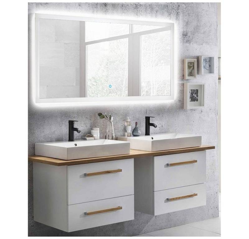 Lomadox Badmöbel-Set Dabo-04, (Spar-Set, 2-St), Eiche Landhaus DABO-04 mit 140cm LED-Touch-Spiegel 165/200/50 cm von Lomadox