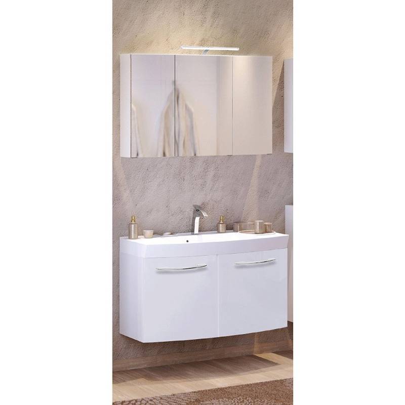Lomadox Badmöbel-Set FLORIDO-03, (Spar-Set, 2-St), weiß 100cm Waschtisch 2 Türen Spiegelschrank LED-Aufbauleuchte von Lomadox