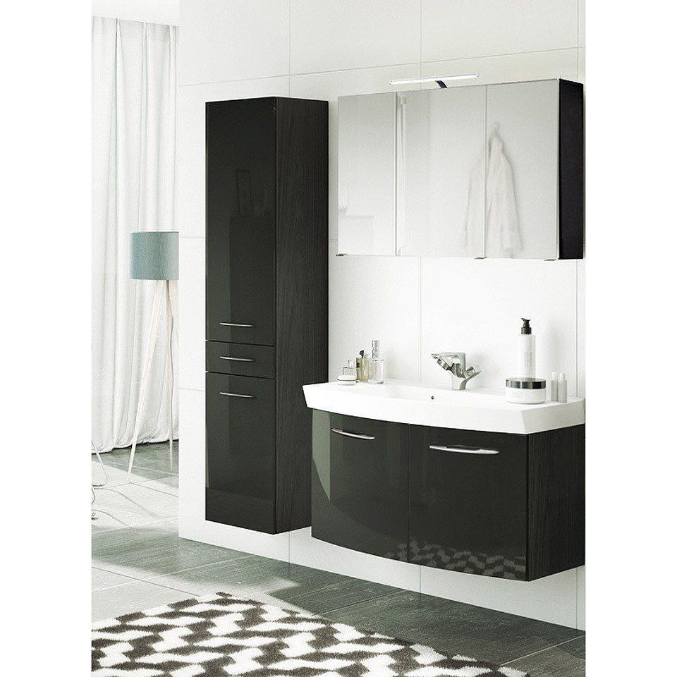 Lomadox Badmöbel-Set FLORIDO-03, (Spar-Set, 3-St), Badmöbel Set Hochglanz grau, : 155x200x47 cm Waschtisch mit 2 Türen von Lomadox