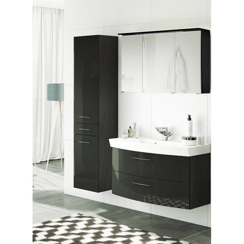 Lomadox Badmöbel-Set FLORIDO-03, (Spar-Set, 3-St), Badmöbel Set Hochglanz grau 155x200x47 cm Waschtisch mit 2 Auszügen von Lomadox