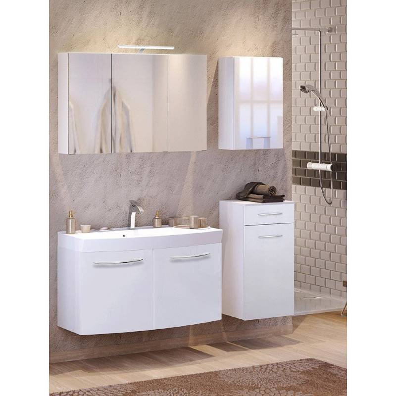 Lomadox Badmöbel-Set FLORIDO-03, (Spar-Set, 4-St), Hochglanz weiß Waschtisch 210x200x47 cm Waschtisch 2 Türen von Lomadox