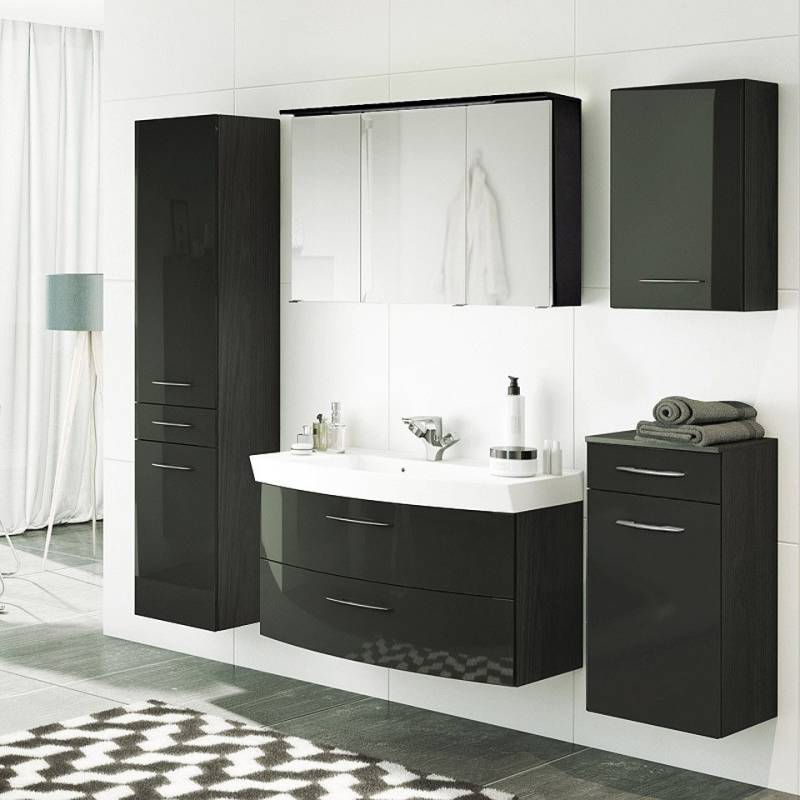 Lomadox Badmöbel-Set FLORIDO-03, (Spar-Set, 5-St), graphitgrau Waschtisch mit 2 Auszügen 210x200x47 cm von Lomadox