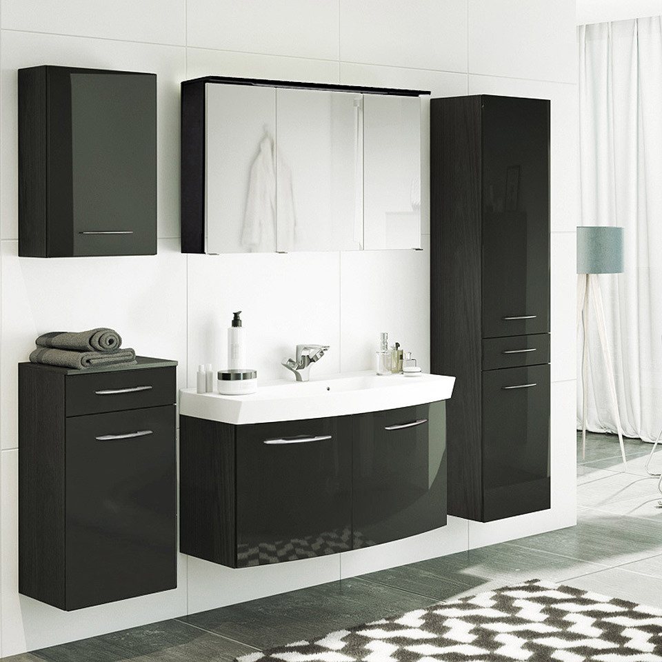 Lomadox Badmöbel-Set FLORIDO-03, (Spar-Set, 5-St), grau graphitgrau Waschtisch Auszüge 210x200x47 cm Waschtisch 2 Türen von Lomadox