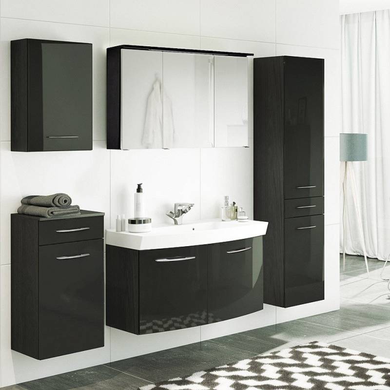 Lomadox Badmöbel-Set FLORIDO-03, (Spar-Set, 5-St), grau graphitgrau Waschtisch Auszüge 210x200x47 cm Waschtisch 2 Türen von Lomadox