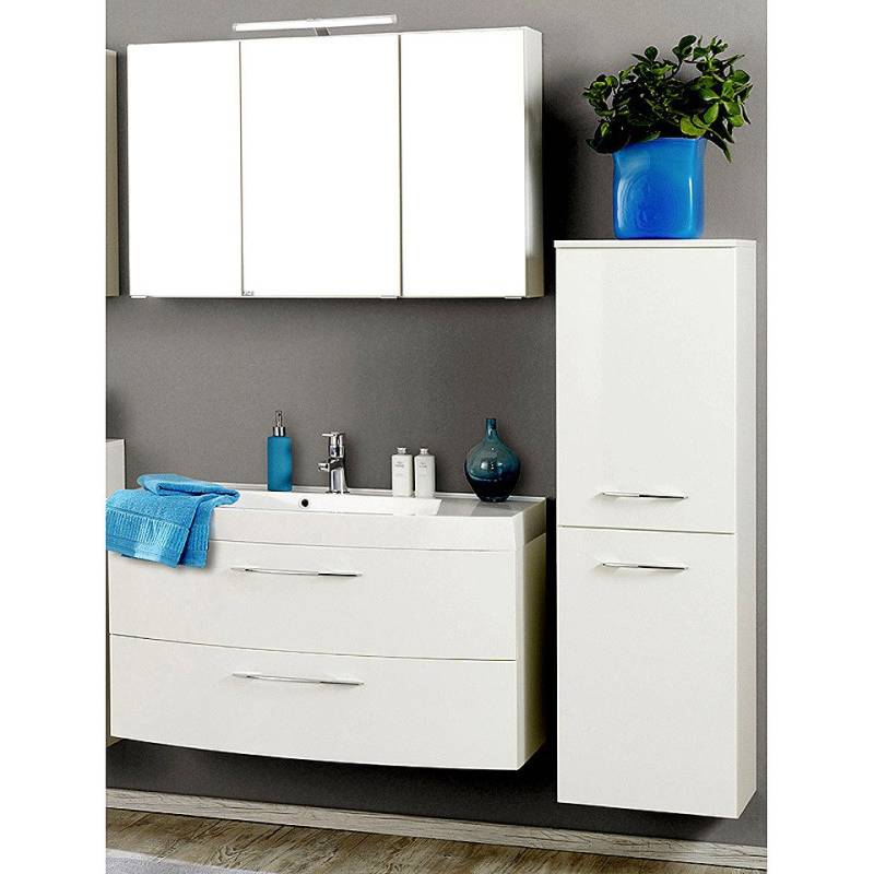 Lomadox Badmöbel-Set FLORIDO-03, (Spar-Set, 3-St), Waschtisch Spiegelschrank Badschrank Midischrank weiß Hochglanz von Lomadox