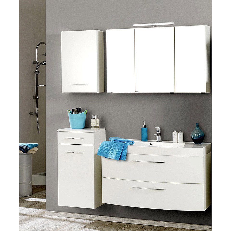 Lomadox Badmöbel-Set FLORIDO-03, (Spar-Set, 4-St), Waschtisch Spiegelschrank Badschrank Hängeschrank Unterschrank weiß von Lomadox