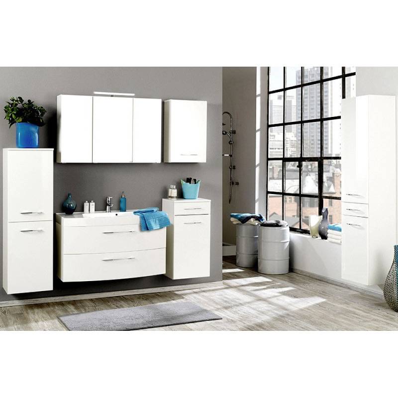 Lomadox Badmöbel-Set FLORIDO-03, (Spar-Set, 6-St), Midischrank Badschrank Waschtisch Spiegelschrank Hochschrank weiß von Lomadox