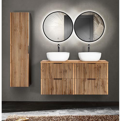Lomadox Badmöbel Set Front Rillen schwarz Hochschrank Doppelwaschtisch 120 cm Keramik Aufsatzwaschbecken Spiegel Touch Bedienung anthrazit Wotan Eiche Nb. Lomadox Badmöbel Set Front Rillen schwarz Hochschrank Doppelwaschtisch 120 cm Keramik Aufsatzwaschbecken Spiegel Touch Bedienung anthrazit Wotan Eiche Nb. von Lomadox