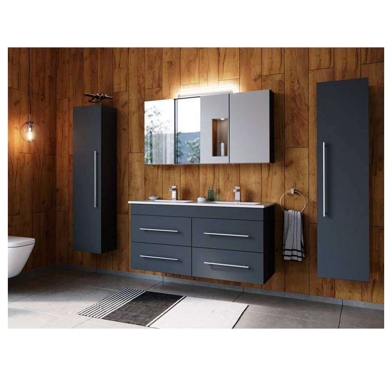 Lomadox Badmöbel-Set HARLINGEN-02, (Spar-Set, 4-St., Waschtisch Spiegelschrank Hochschränke), grau, viel Stauraum, LED Aufsatzleuchte von Lomadox