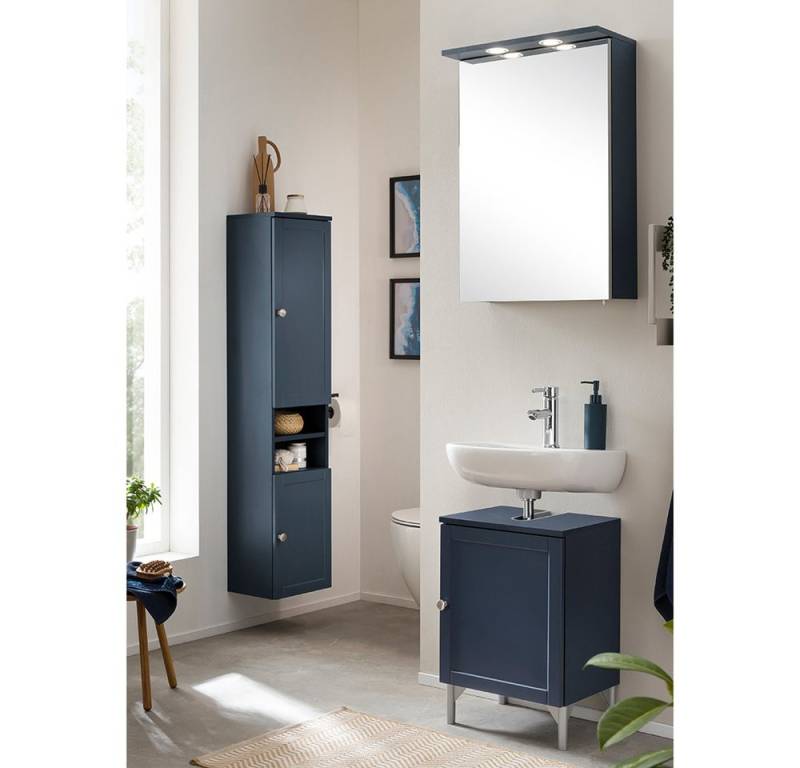 Lomadox Badmöbel-Set JONA-80, (Spar-Set, 3-St), in blau, Spiegelschrank inkl. LED Beleuchtung von Lomadox