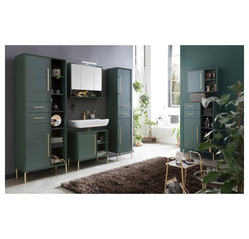 Lomadox Badmöbel-Set KELLA-80, (Spar-Set, 6-St), Badezimmer Komplett inkl. Beleuchtung Badschränke Spiegelschrank grün von Lomadox