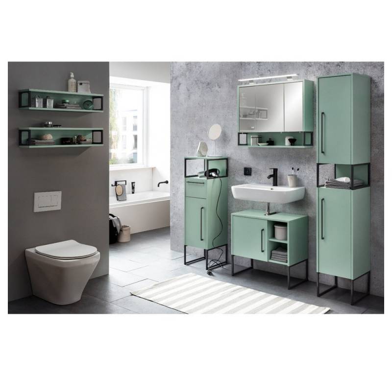 Lomadox Badmöbel-Set LIMOGES, (Spar-Set, 6-St), Badezimmer mint grün modern Spiegelschrank mit Beleuchtung und Ablage von Lomadox