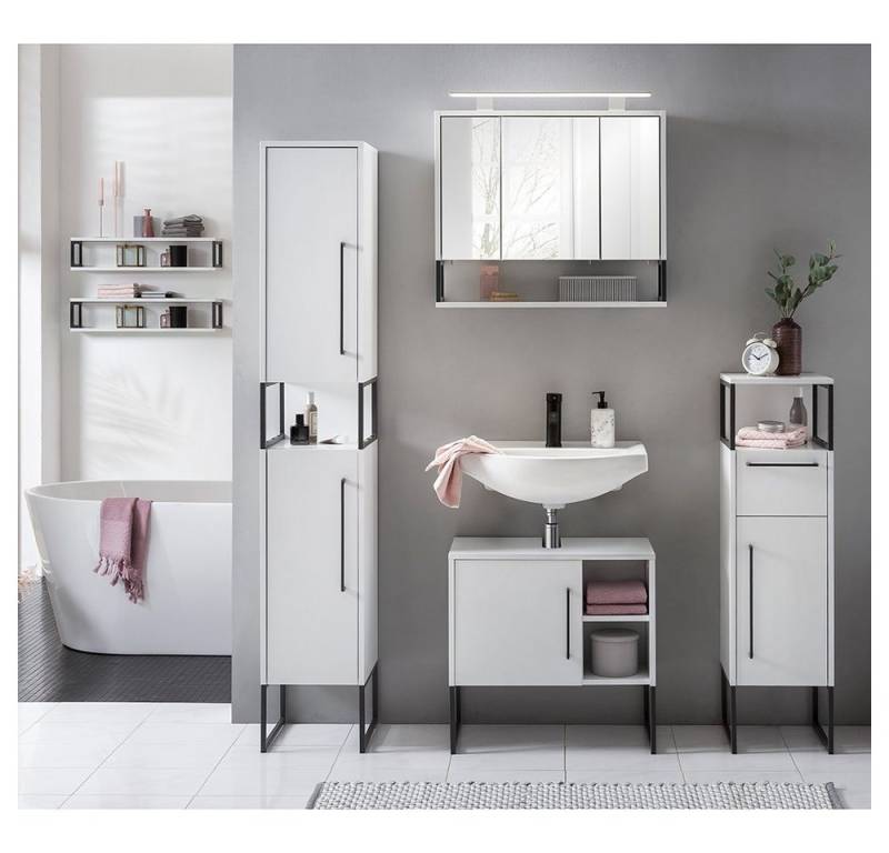 Lomadox Badmöbel-Set LIMOGES, (Spar-Set, 6-St), weiß Badezimmer Schränke Regale Spiegelschrank mit Beleuchtung von Lomadox