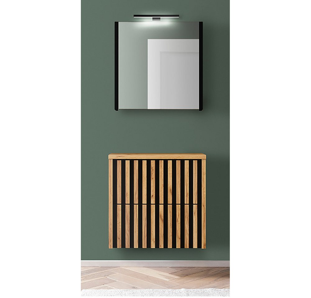 Lomadox Badmöbel-Set LUCCA-107, (Spar-Set, 2-St., Waschtisch Spiegelschrank), in Eiche Nb., griffloses Design, Softclose, 61/200/45,5 cm von Lomadox