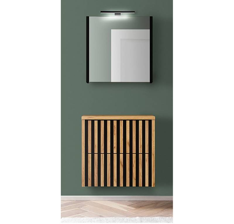 Lomadox Badmöbel-Set LUCCA-107, (Spar-Set, 2-St., Waschtisch Spiegelschrank), in Eiche Nb., griffloses Design, Softclose, 61/200/45,5 cm von Lomadox