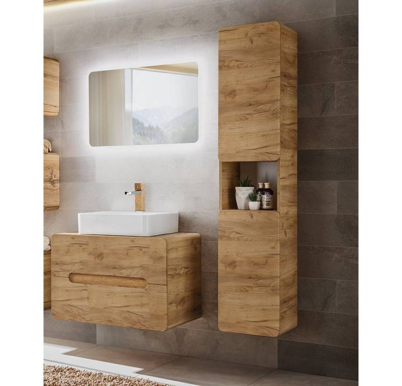 Lomadox Badmöbel-Set LUTON-56-CRAFT, (Spar-Set, 3-St), Badmöbel Waschplatz Set in Wotan Eiche Nb., B/H/T ca. 130/200/46 cm von Lomadox