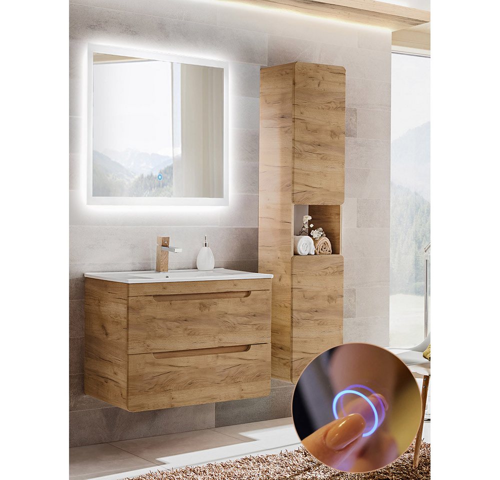 Lomadox Badmöbel-Set LUTON-56-CRAFT, (Spar-Set, 3-St), LUTON-56-CFRAFT Wotan Eiche Nb. Nachbildung 130/200/46 cm von Lomadox