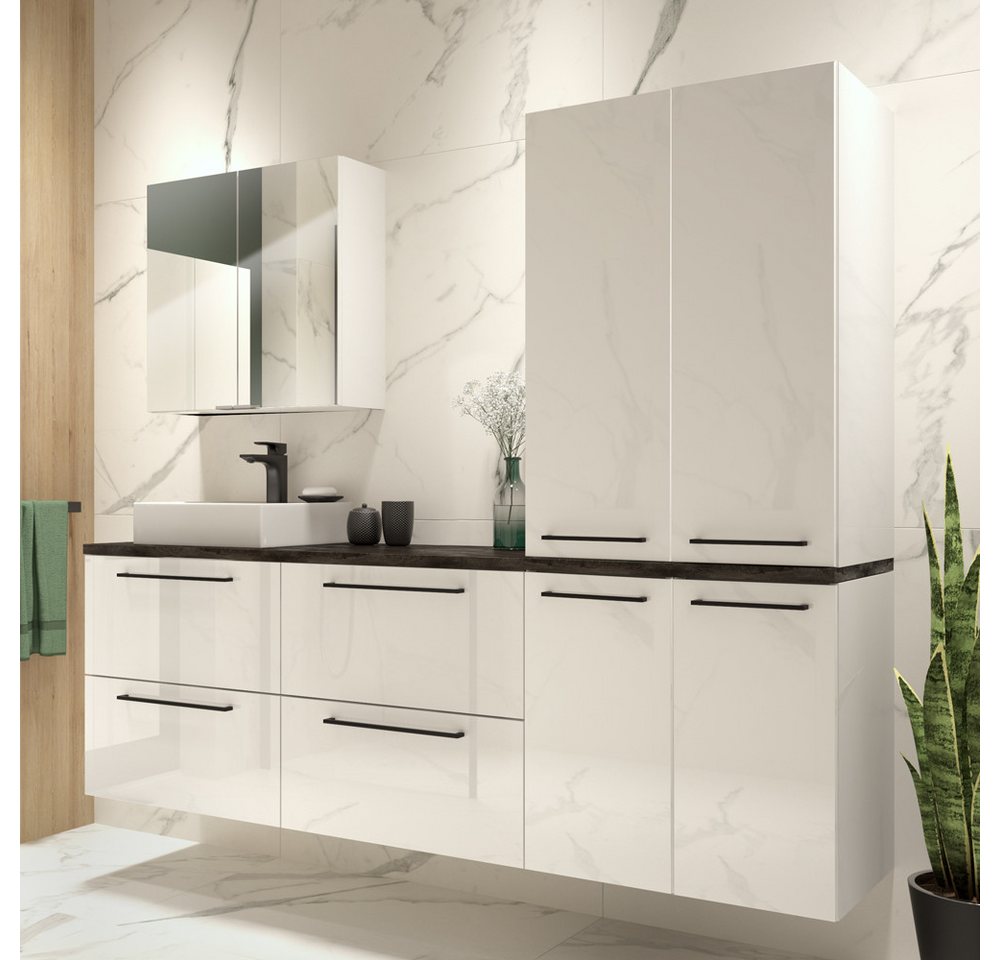 Lomadox Badmöbel-Set MESSINA-107, (Spar-Set), Beton Dunkel 180/200/46 cm von Lomadox
