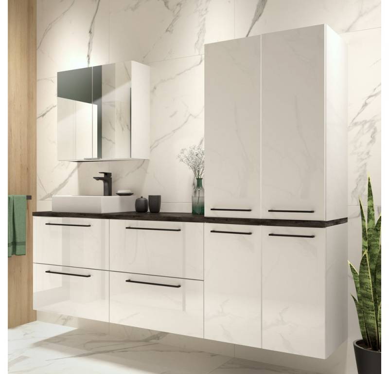 Lomadox Badmöbel-Set MESSINA-107, (Spar-Set), Beton Dunkel 180/200/46 cm von Lomadox