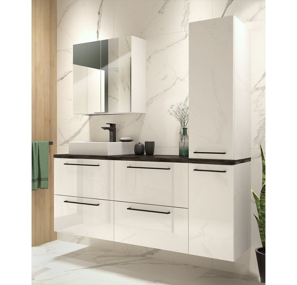 Lomadox Badmöbel-Set MESSINA-107, (Spar-Set), Beton Dunkel 150/200/46 cm von Lomadox