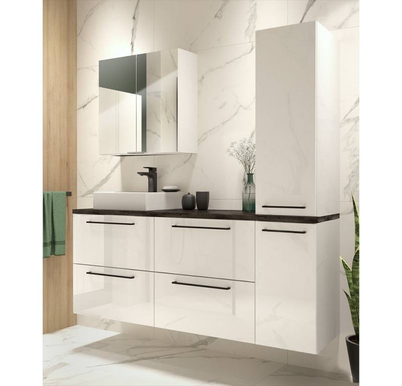 Lomadox Badmöbel-Set MESSINA-107, (Spar-Set), Beton Dunkel 150/200/46 cm von Lomadox
