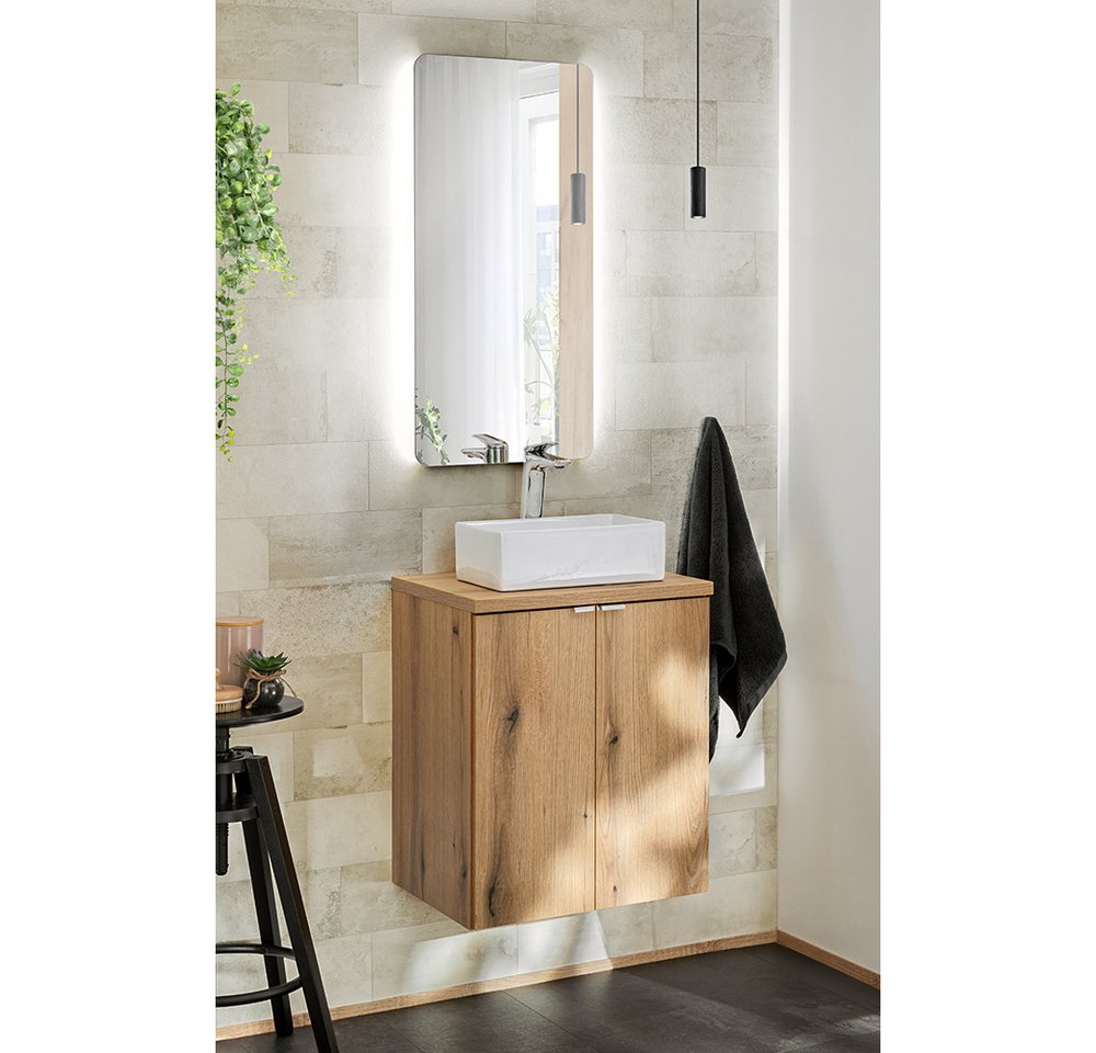 Lomadox Badmöbel-Set NEWPORT-56-OAK, (Spar-Set, 2-St., Spiegel Waschtisch), in Eiche, 50cm Unterschrank, Aufsatzwaschbecken von Lomadox