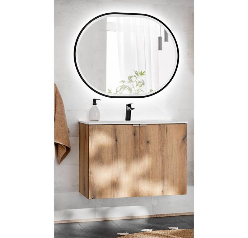 Lomadox Badmöbel-Set NEWPORT-56-OAK, (Spar-Set, 2-St., Spiegel Waschtisch), in Eiche, 80cm Unterschrank, Waschbecken von Lomadox