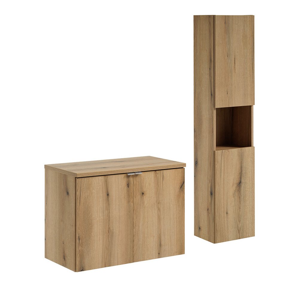 Lomadox Badmöbel-Set NEWPORT-56-OAK, (Spar-Set, 2-St., Spiegel Waschtisch), in Eiche, 80cm Unterschrank von Lomadox
