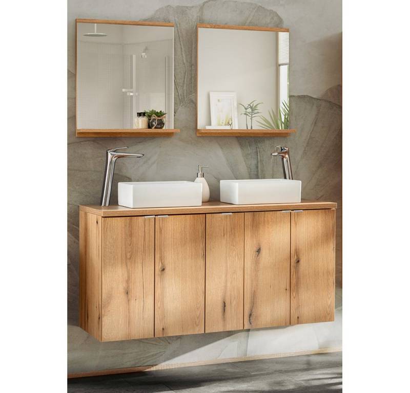 Lomadox Badmöbel-Set NEWPORT-56-OAK, (Spar-Set, 3-St., Spiegel Waschtisch), in Eiche, 140cm Waschtisch von Lomadox