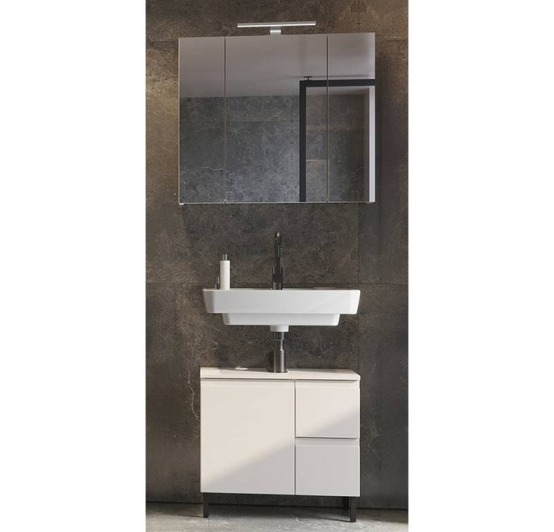 Lomadox Badmöbel-Set SALO-01, (Spar-Set, 2-St., Waschbeckenunterschrank Spiegel Aufbauleuchte), kaschmir matt LED Beleuchtung Metallfüße modern von Lomadox