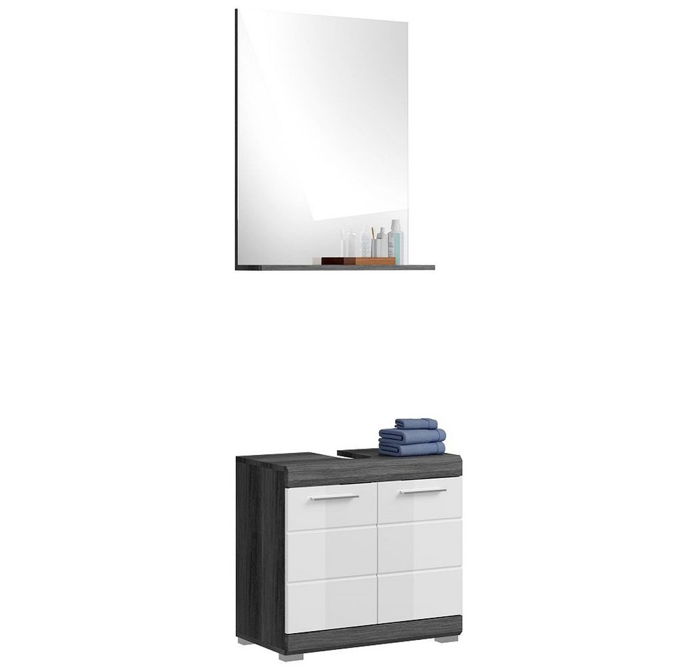 Lomadox Badmöbel-Set SIROCO-158, (Spar-Set, 2-St., Waschbeckenunterschrank Spiegel), Badezimmerschrank Set Waschtischunterchrank modern weiß mit grau von Lomadox