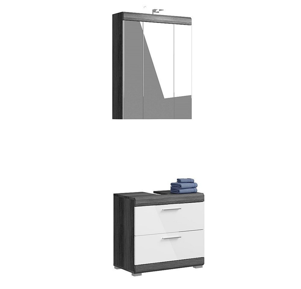 Lomadox Badmöbel-Set SIROCO-158, (Spar-Set, 2-St., Waschbeckenunterschrank Spiegelschrank), Badezimmerschrank Set Waschtischunterchrank modern in weiß mit grau von Lomadox