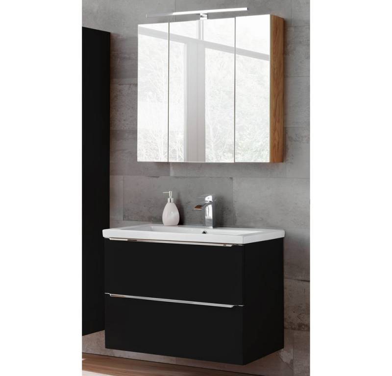 Lomadox Badmöbel-Set TOSKANA-BLACK-56, (Spar-Set, 2-St), 80cm Keramik-Waschtisch und Spiegelschrank anthrazit 80/190/46cm von Lomadox