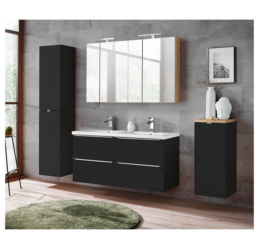 Lomadox Badmöbel-Set TOSKANA-BLACK-56, (Spar-Set, 4-St), Doppelwaschtisch Waschbecken Spiegelschrank anthrazit 230/190/46cm von Lomadox