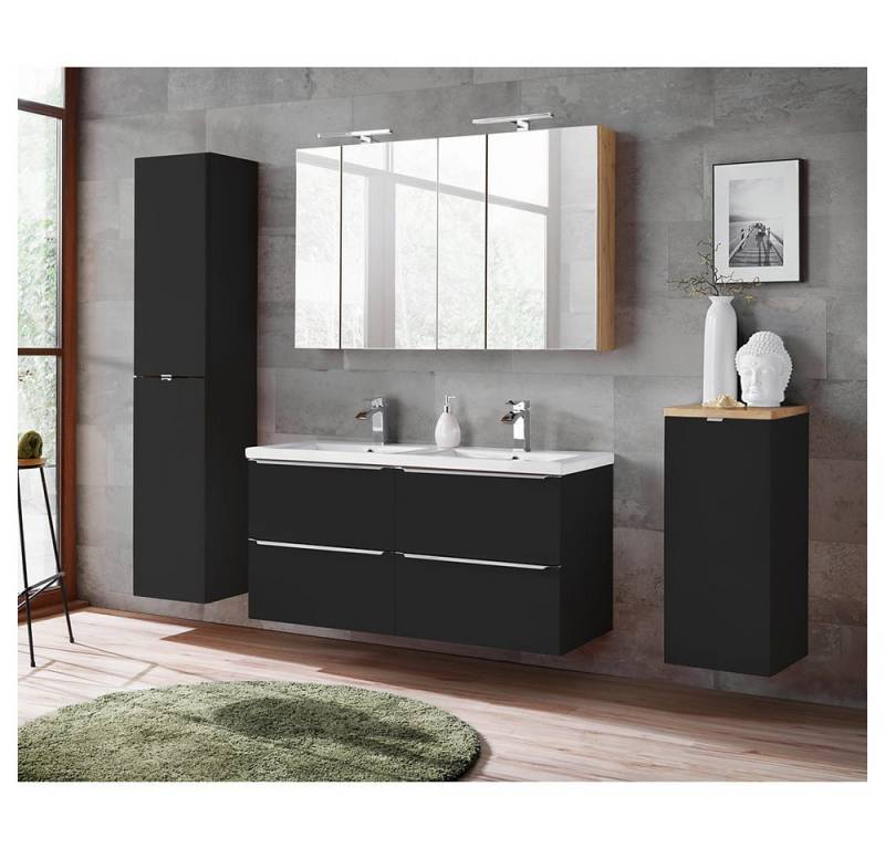 Lomadox Badmöbel-Set TOSKANA-BLACK-56, (Spar-Set, 4-St), Doppelwaschtisch Waschbecken Spiegelschrank anthrazit 230/190/46cm von Lomadox