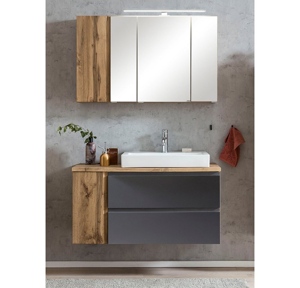 Lomadox Badmöbel-Set VASTO-03-GREY, (Spar-Set, 2-St), Wotan Eiche Nb. mit grau matt 105/200/47 cm von Lomadox