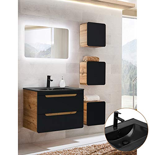 Lomadox Badmöbel Set in seidenmatt anthrazit mit Wotan Eiche Nb., 81 cm Keramik-Waschtisch & LED-Spiegel, B/H/T ca. 130/195/46 cm Lomadox Badmöbel Set in seidenmatt anthrazit mit Wotan Eiche Nb., 81 cm Keramik-Waschtisch & LED-Spiegel, B/H/T ca. 130/195/46 cm von Lomadox