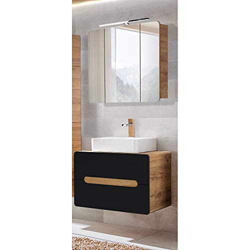 Lomadox Badmöbel Waschplatz Set, seidenmatt anthrazit mit Wotan Eiche Nb., 80 cm Waschtisch-Unterschrank mit Keramik-Waschbecken, LED-Spiegelschrank Lomadox Badmöbel Waschplatz Set, seidenmatt anthrazit mit Wotan Eiche Nb., 80 cm Waschtisch-Unterschrank mit Keramik-Waschbecken, LED-Spiegelschrank von Lomadox