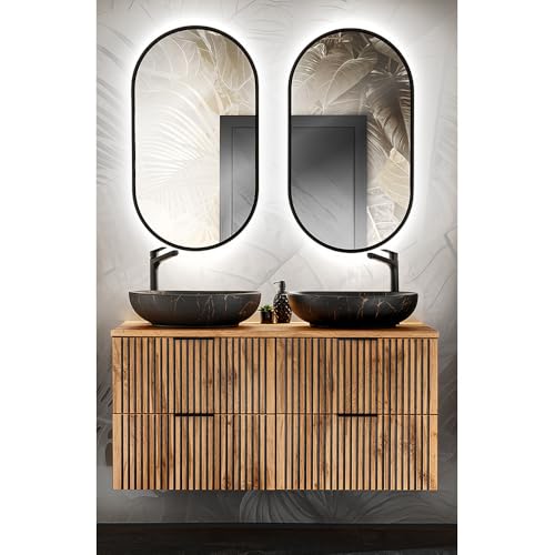 Lomadox Badmöbel Waschplatz Set 3-teilig Doppelwaschtisch Unterschränke 120 cm 2 Aufsatzwaschbecken 2 LED Spiegel anthrazit mit Eiche Nb. Rillen schwarz Lomadox Badmöbel Waschplatz Set 3-teilig Doppelwaschtisch Unterschränke 120 cm 2 Aufsatzwaschbecken 2 LED Spiegel anthrazit mit Eiche Nb. Rillen schwarz von Lomadox