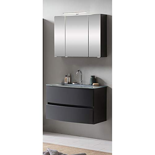 Lomadox Badmöbel Waschtisch Set 2-TLG. 80 cm in Graphitgrau mit matt grau inkl. LED Beleuchtung, BxHxT: ca. 80x200x49 cm von Lomadox