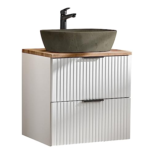 Lomadox Badmöbel Waschtisch Set 60 cm Unterschrank weiß matt gerillt mit Wotaneiche, Keramik-Waschbecken Beton-Optik, 2 Softclose-Schubkästen, B/H/T 60,6/74,2/46,5 cm Lomadox Badmöbel Waschtisch Set 60 cm Unterschrank weiß matt gerillt mit Wotaneiche, Keramik-Waschbecken Beton-Optik, 2 Softclose-Schubkästen, B/H/T 60,6/74,2/46,5 cm von Lomadox
