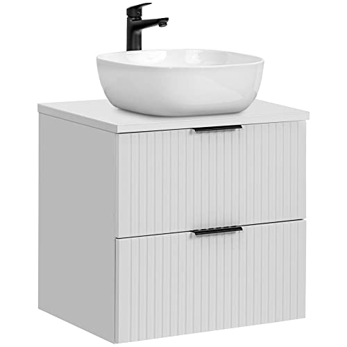 Lomadox Badmöbel Waschtisch Set Unterschrank weiß matt gerillt, Keramik-Waschbecken, 2 Softclose-Schubkästen, B/H/T 60,6/74,2/46,5 cm von Lomadox