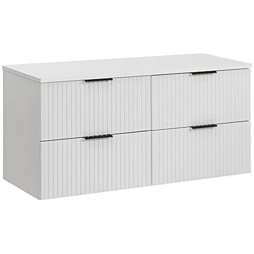 Lomadox Badmöbel Waschtisch-Unterschrank 120 cm weiß matt mit gerilllter Front Waschbecken Badschrank mit 4 Softclose-Auszügen, B/H/T 120,6/59,2/46,5 cm von Lomadox