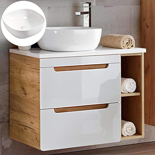 Lomadox Badmöbel Waschtisch Unterschrank Set 80 cm Hochglanz weiß Wotan Eiche Nb. Softclose Schubkästen, 41 cm Keramik-Waschbecken Lomadox Badmöbel Waschtisch Unterschrank Set 80 cm Hochglanz weiß Wotan Eiche Nb. Softclose Schubkästen, 41 cm Keramik-Waschbecken von Lomadox