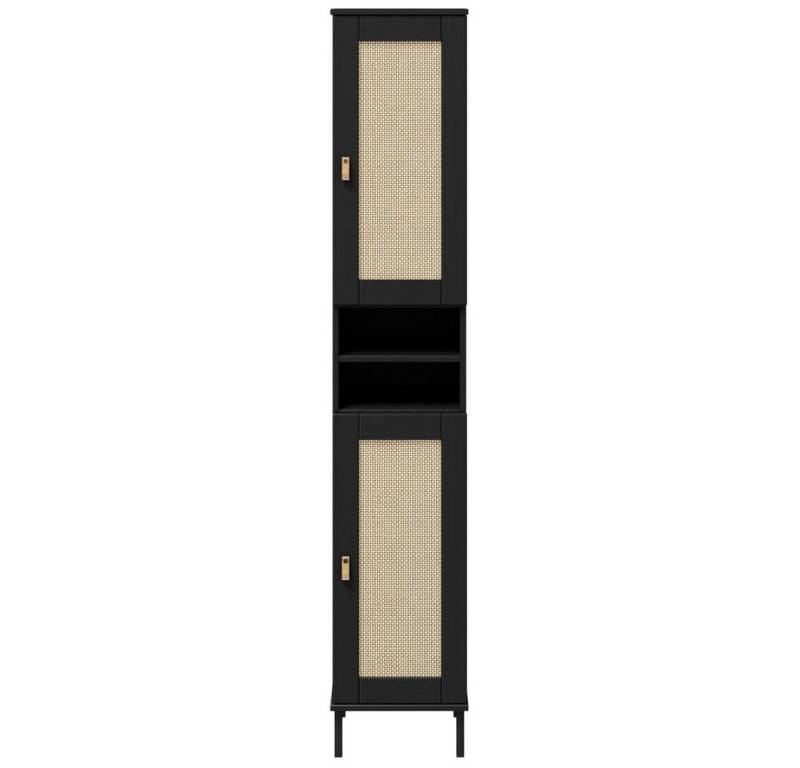 Lomadox Badregal WATFORD-69, Kiefer massiv schwarz, 190cm hoch, Rattaneinsatz, Boho-Chic Lomadox Badregal WATFORD-69, Kiefer massiv schwarz, 190cm hoch, Rattaneinsatz, Boho-Chic von Lomadox